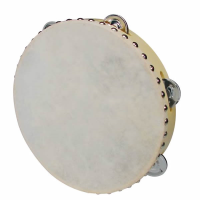 10" tambourine with rawhide skin.