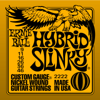 Hybrid gauge set of nickel wound electric guitar strings. &nbsp;These sets feature the top three strings from a super slinky set and the bottom three strings from a regular slinky set.