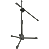 Short boom stand with a tripod base, for low height instrument such as kick drum.