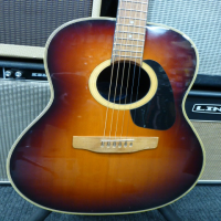 <p>Decent roundback acoustic guitar with lovely sunburst finish.</p><p>Condition: Small dent in the table (as seen in pics), otherwise very good.</p>