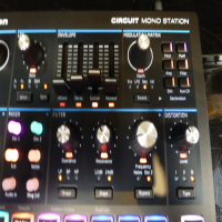 <p>Combines the functionality and interface of the Bass Station II and the Circuit Groovebox. </p><p>The synthesiser offers two oscillators alongside a distortion module, a multi-mode filter with hi-pass, low-pass and band-pass settings and a modulation matrix allowing endless routeing options for creative sound design.<br /><br />The Circuit Mono Station provides two separately controlled oscillators, each with sync and tuning parameters with four available waveshapes to choose from, including sawtooth, triangle, square and sample and hold. </p><p>The monosynth also offers other oscillators including a sub-oscillator, noise generator and ring modulation as well as a filter control section with three modes to choose from with slopes of 12dB and 24dB, plus a powerful overdrive unit with three distortion types to pick from.</p><p><br />A high-quality sound engine allows the synthesizer to provide both monophonic and paraphonic modes with the two oscillators controlled by their own individual sequencer. </p><p>Overall there are three sequencer tracks to use; two oscillator sequencers and one modulation sequencer all with adjustable functions such as gate length, sync rate and the ability to switch/mutate patterns on the fly.<br /><br />The creative sound design possibilities are truly endless thanks to the four-by-eight modulation matrix that routes from an LFO with four waveshapes, envelope, sequencer or velocity allowing modulation for pitch, pulse-width, filter, distortion, amp or CV.<br /><br />This paraphonic analogue synthesiser has 64 pre-programmed synth patches loaded and saved on the unit, all ready for use straight out the box.</p><p>Novation&rsquo;s Circuit Mono Station controls can separate hardware due to the CV, gate and modulation outputs as well as MIDI In, Out and Thru connections so you can link other MIDI devices together for live performances.</p><p>Users can also pass an audio signal through the audio input and use the Mono Stations analogue filter and distortion or use the audio input with the modulation sequencer to chop, evolve and process a source sound in entirely new ways. </p><p>The Circuit Mono Station can be plugged into a PC/Mac via USB where you can manage unlimited patches using Components.</p><p>Very good condition, with original power supply.<br /><br /></p>