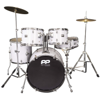 Lovely 5-piece fusion drum kit with white finish, 20" bass drum, 14" floor tom, 10 &amp; 12" hi toms, and more.<br />